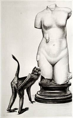 Richard M&uuml;ller (1874-1954),begeisterter Affe vor dem Rohgu&szlig; eines
Gipstorsos,enthusiastic monkey in front of a raw model of a plaster torso