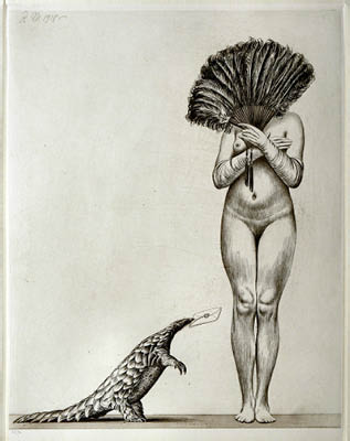 Richard M&uuml;ller (1874-1954),Das G&uuml;rteltier als Postillon d'amour in einer
faszinierenden Kompostion,An armadillo acting as bearer of a love letter in a well balanced
composition