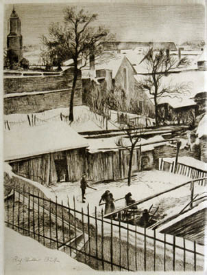 Richard M&uuml;ller
(1874-1954),Winterliche Hinterh&ouml;fe in der mittelalterlichen Stadt,Atmospheric picture of quiet
backyards in a medieval town in winter