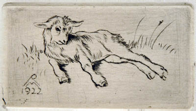 Richard M&uuml;ller (1874-1954),mit wenigen Strichen meisterhaft erfasst,the young goat caught
with just a few lines